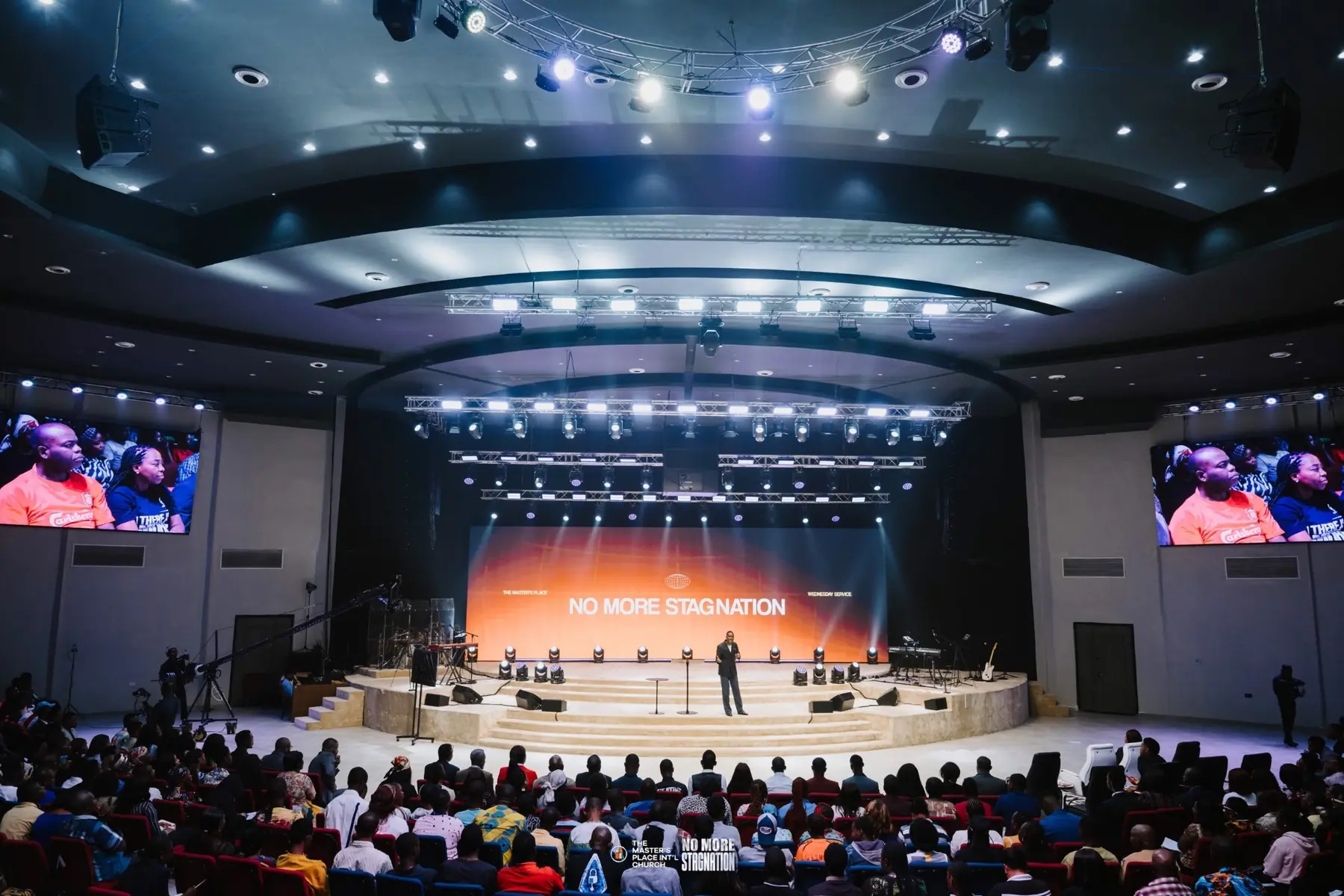 Installed LED stage display inside a large church auditorium