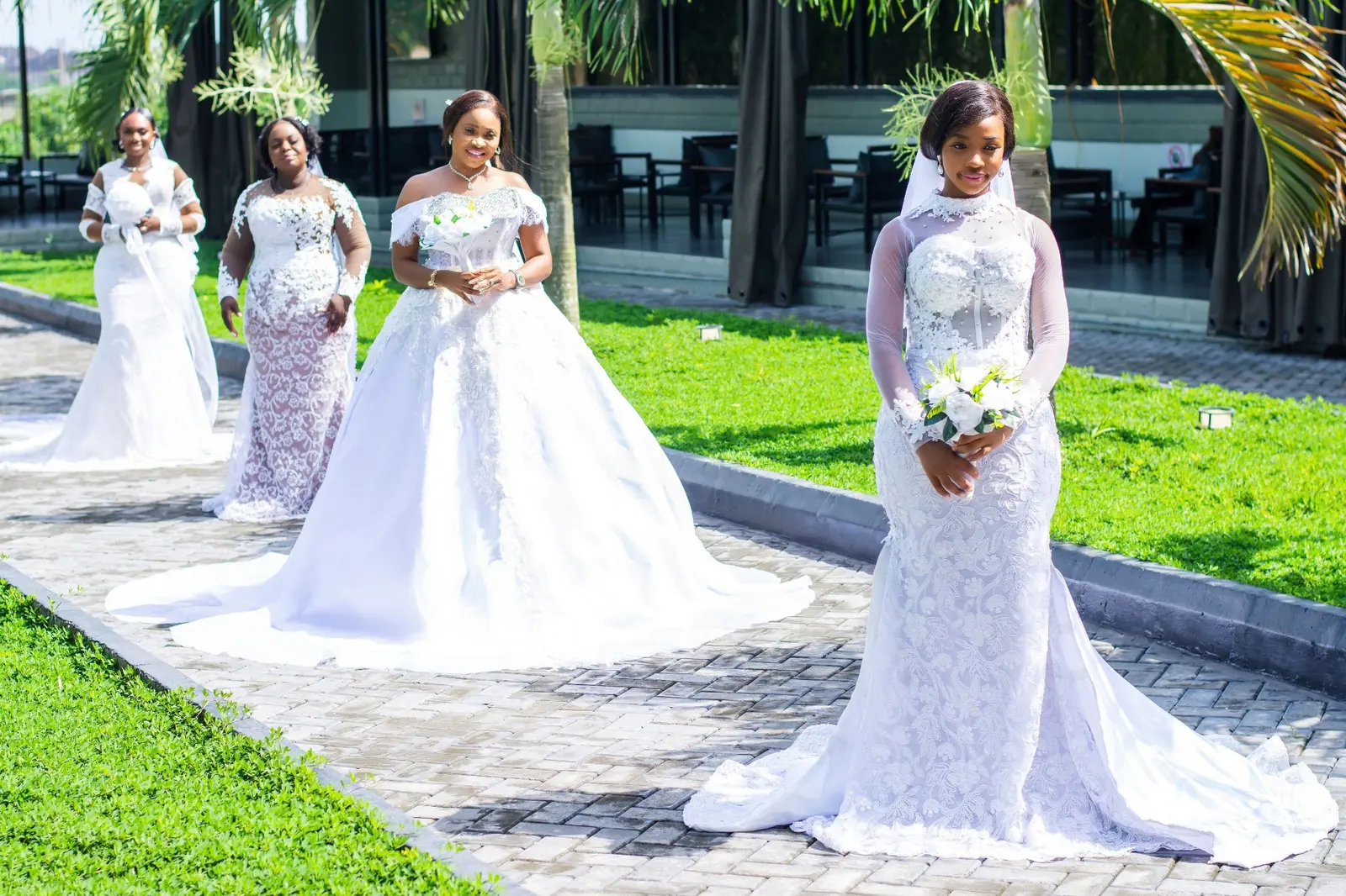 Outdoor bridal party event photograph