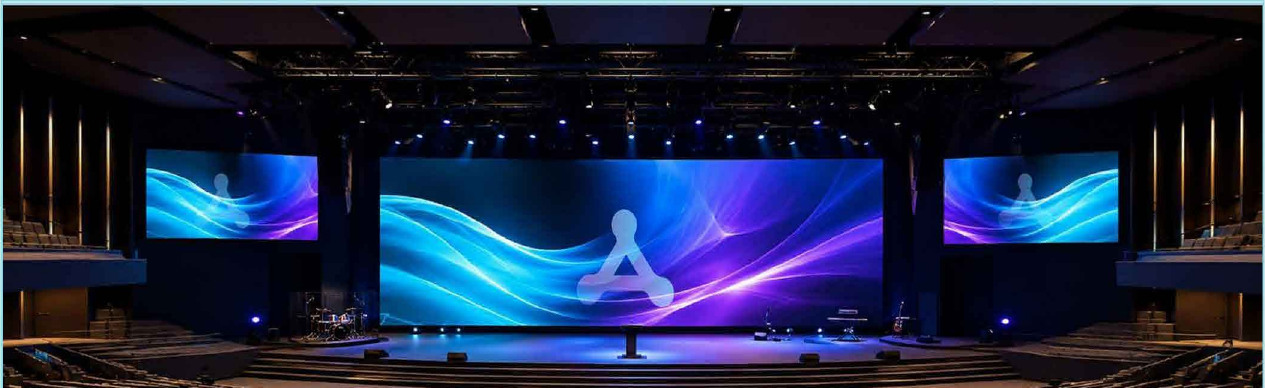 Church auditorium fitted with professional AtechMedia LED display screens